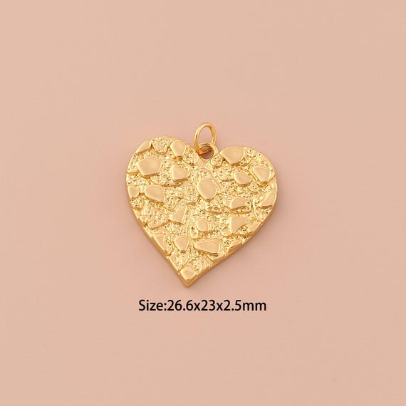 18K Gold Heart Charms,Minimalist Charms Pendants,Heart Charm for DIY Jewelry Making Supply