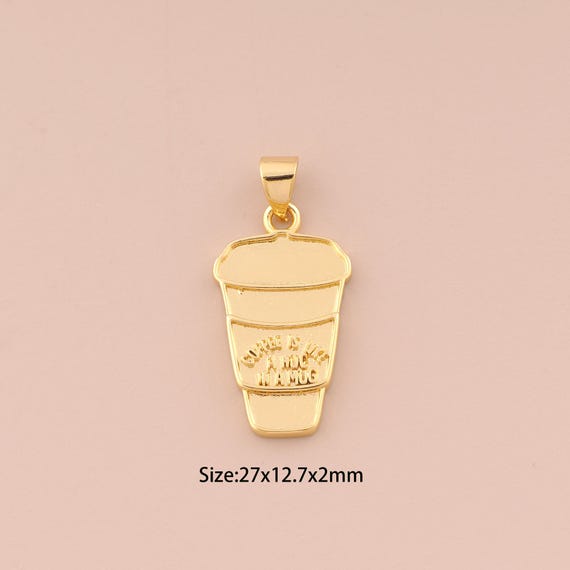 18K Gold Coffee Cup Charms,Coffee Cup Charms Pendants,Coffee Cup Charm for DIY Jewelry Making Supply