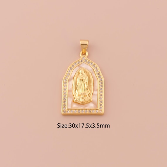 18K Gold Virgin Mary Charms,CZ Pave Minimalist Charms Pendants,Catholic Charm for DIY Jewelry Making Supply