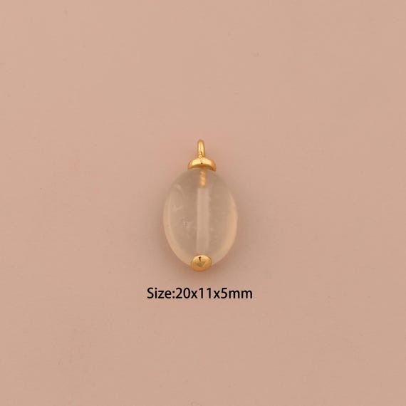 18K Gold Energy Stone Charms,Natural Stone Charms Pendants,Gray Agate Charm for DIY Jewelry Making Supply