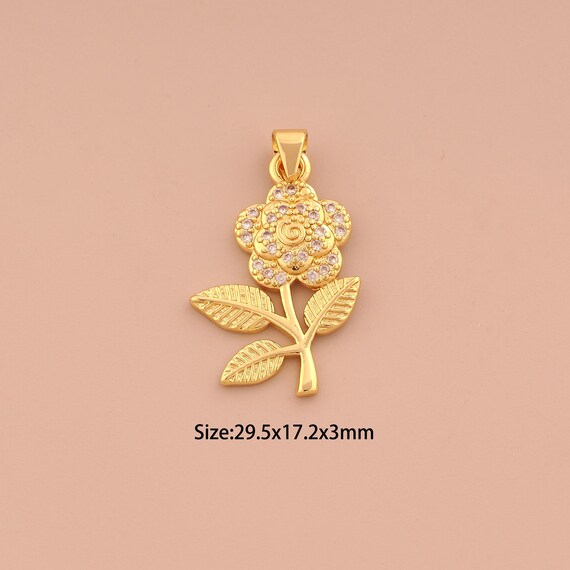 18K Gold Flower Charms,CZ Pave Flower Charms Pendants,Flower Charm for DIY Jewelry Making Supply
