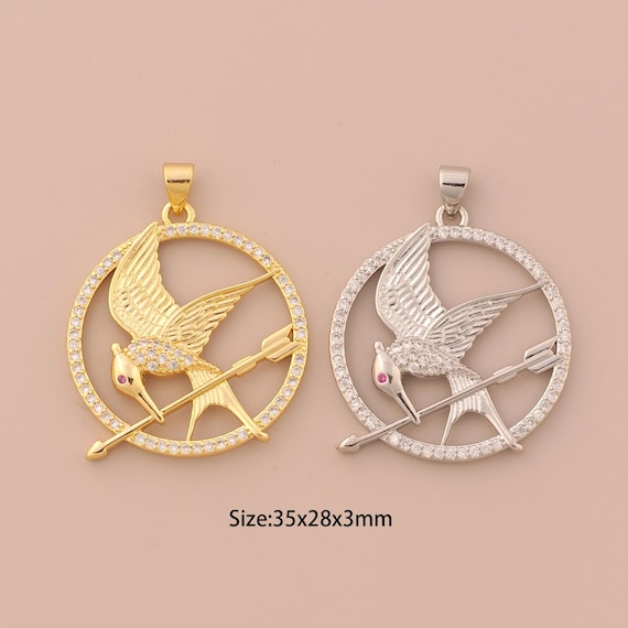 18K Gold Hunger Games Charms,CZ Pave Hunger Games Charms Pendants,Hunger Games Charm for DIY Jewelry Making Supply