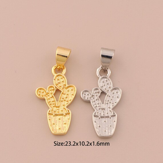 18K Gold Cactus Charms,Cactus Charms Pendants,Cactus Charm for DIY Jewelry Making Supply