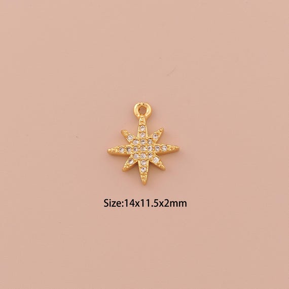 18K Gold Polaris Charms,CZ Pave Minimalist Charms Pendants,Polaris Charm for DIY Jewelry Making Supply