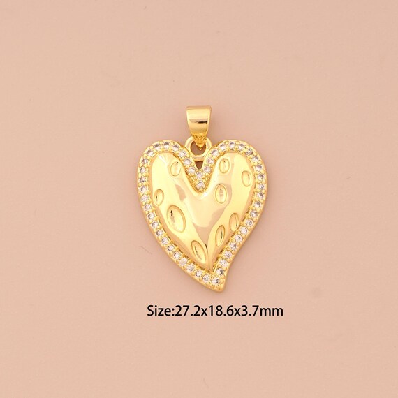 18K Gold Heart Charms,CZ Pave Love Charms Pendants,Heart Charm for DIY Jewelry Making Supply