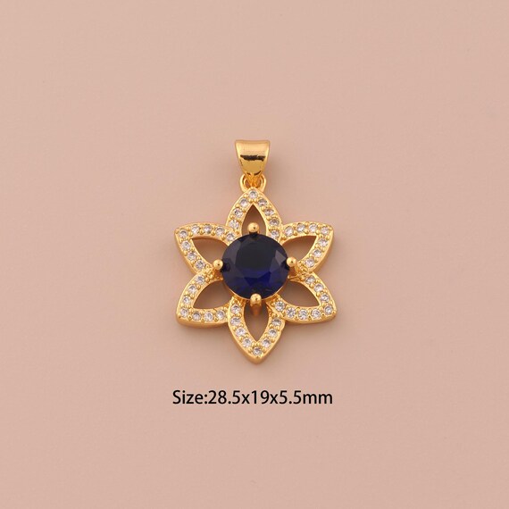 18K Gold Flower Charms,CZ Pave Plant Charms Pendants,Flower Charm for DIY Jewelry Making Supply