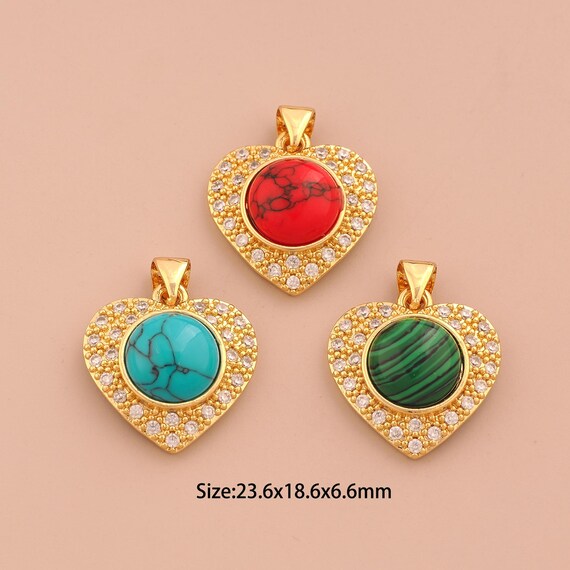 18K Gold Heart Charms,CZ Pave Love Charms Pendants,Heart Charm for DIY Jewelry Making Supply