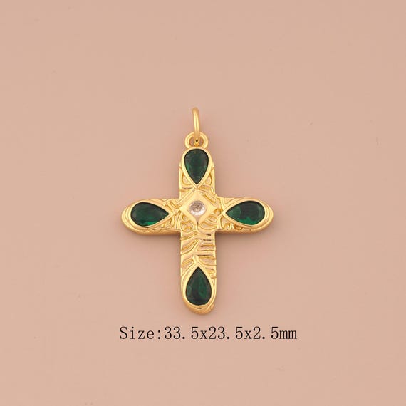 18K Gold Cross Charms,CZ Pave Religious Charms Pendants,Christian Charm for DIY Jewelry Making Supply