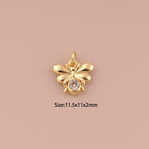 5 pcs 18K Gold Bee Charms,CZ Pave Minimalist Charms Pendants,Bee Charm for DIY Jewelry Making Supply