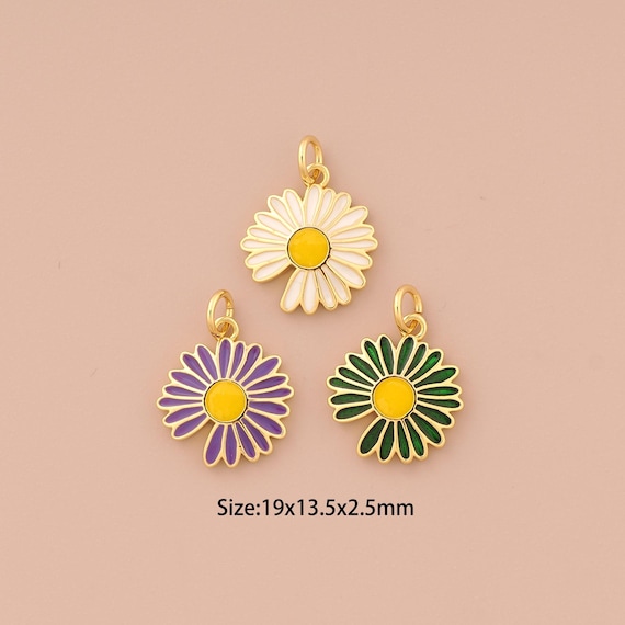 18K Gold Daisy Charms,Enamel Daisy Charms Pendants,Daisy Charm for DIY Jewelry Making Supply