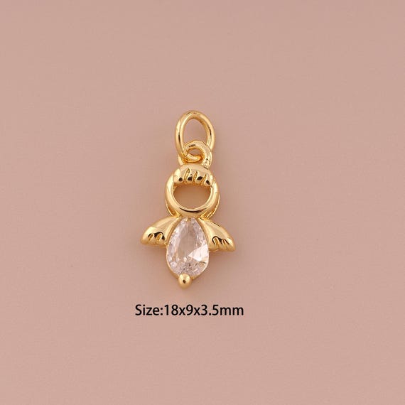 18K Gold Angel Charms,CZ Pave Minimalist Charms Pendants,Angel Charm for DIY Jewelry Making Supply