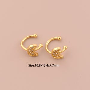 18K Gold Moon Piercing Cartilage Clip Earrings,CZ Pave Cuff Earrings,,Hypoallergenic Hoop Earrings,Gift for Her