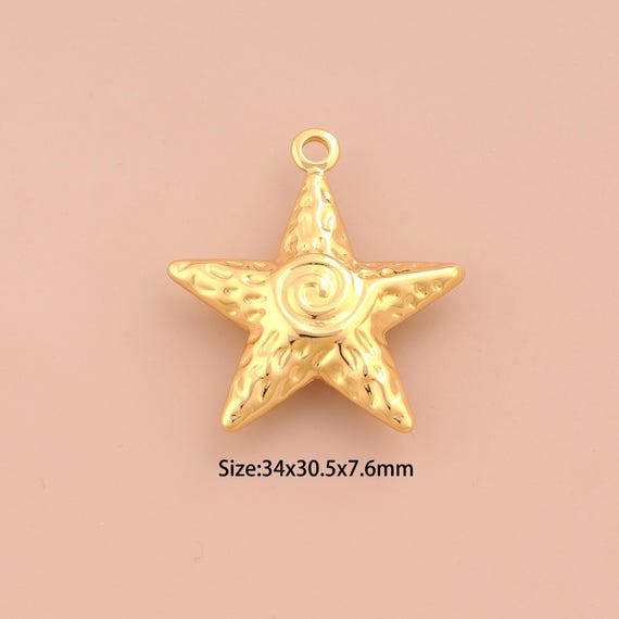 18K Gold Puffed Star Charms,Celestial Charms Pendants,Starburst Charm for DIY Jewelry Making Supply