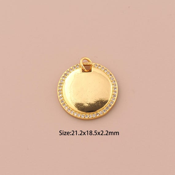 18K Gold Round Charms,CZ Pave Round Charms Pendants,Round Charm for DIY Jewelry Making Supply