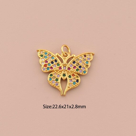18K Gold Butterfly Charms,CZ Pave Insect Charms Pendants,Butterfly Charm for DIY Jewelry Making Supply