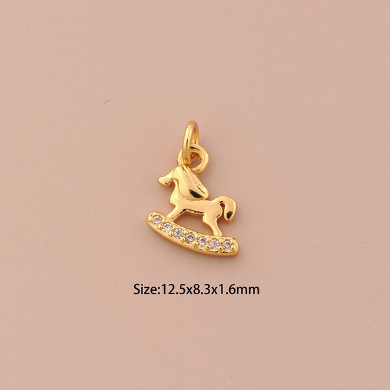 18K Gold Rocking Horse Charms,CZ Pave Rocking Horse Charms Pendants,Rocking Horse Charm for DIY Jewelry Making Supply