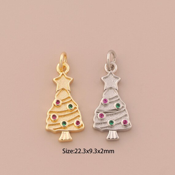 18K Gold Christmas Tree Charms,CZ Pave Star Charms Pendants,Tree Charm for DIY Jewelry Making Supply