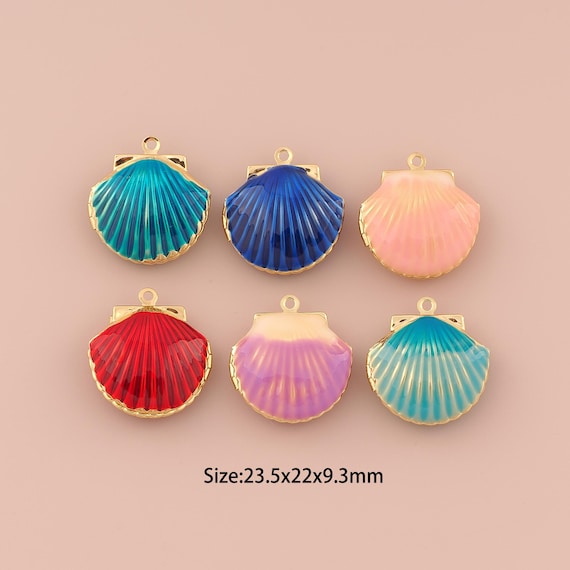 18K Gold Shell Charms,Enamel Minimalist Charms Pendants,Photo Frame Charm for DIY Jewelry Making Supply