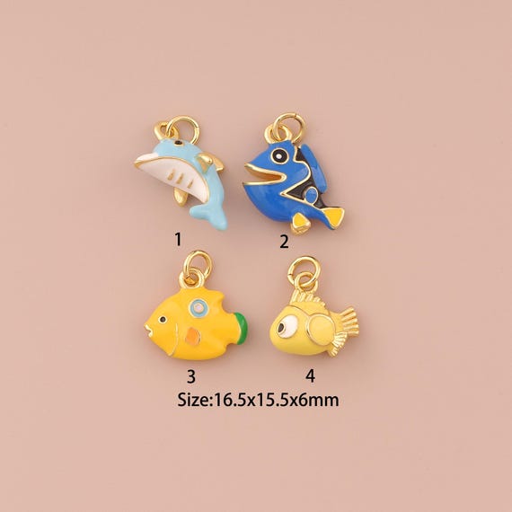 18K Gold Tropical Fish Charms,Enamel Minimalist Charms Pendants,Fish Charm for DIY Jewelry Making Supply