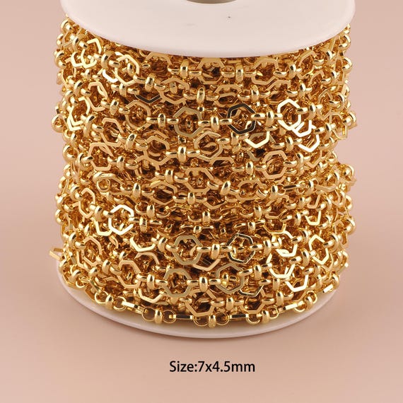 3.28 Feet 18K Gold Hexagonal Chain,Special Chain,Semi-Finished Chain for DIY Jewelry Making Supply