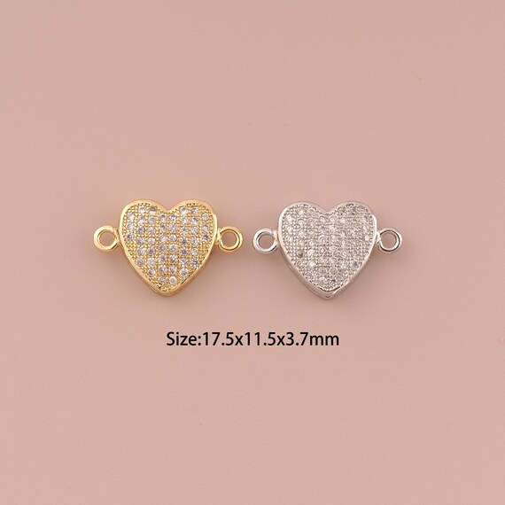 18K Gold Heart Connector,CZ Pave Minimalist Connector Charms,Heart Connector for DIY Jewelry Making Supply