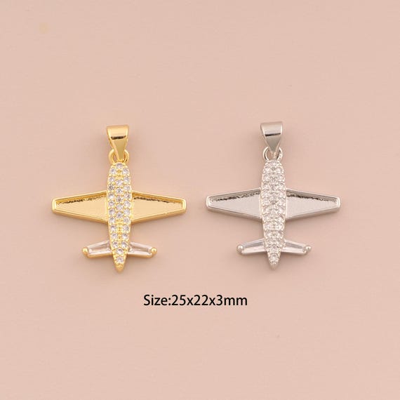 18K Gold Airplane Charms,CZ Pave Airplane Charms Pendants,Airplane Charm for DIY Jewelry Making Supply