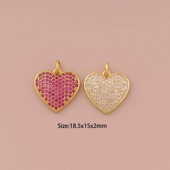 18K Gold Heart Charms,CZ Pave Minimalist Charms Pendants,Heart Charm for DIY Jewelry Making Supply