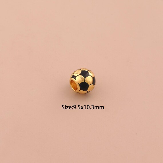 18K Gold Football Spacer Bead,Enamel Ball Bead,Sports Bead for DIY Jewelry Making Supply