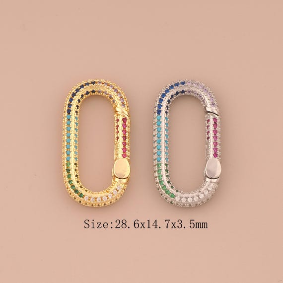 18K Gold Push Door Clasp,CZ Pave Spring Clasp,Oval Clasp for DIY Jewelry Making Supply