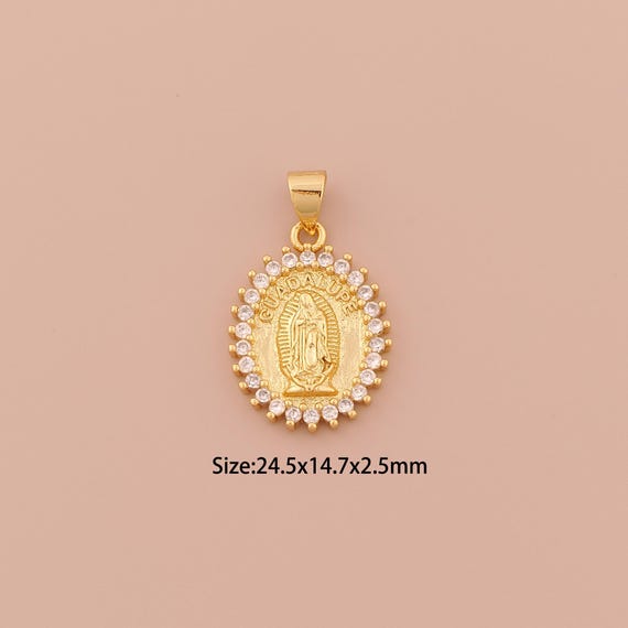 18K Gold Virgin Mary Charms,CZ Pave Minimalist Charms Pendants,Catholic Charm for DIY Jewelry Making Supply