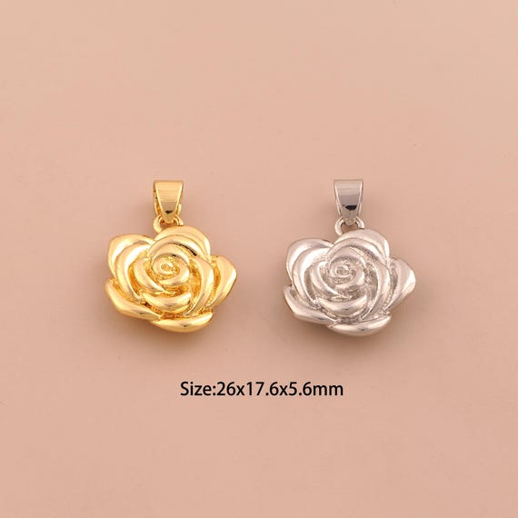 18K Gold Rose Charms,Flower Charms Pendants,Rose Flower Charm for DIY Jewelry Making Supply