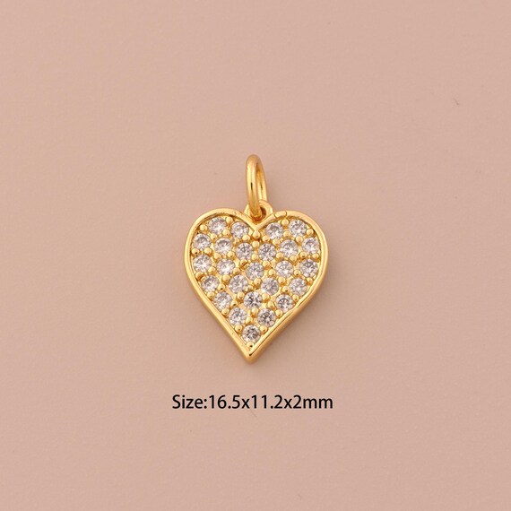 18K Gold Heart Charms,CZ Pave Minimalist Charms Pendants,Heart Charm for DIY Jewelry Making Supply