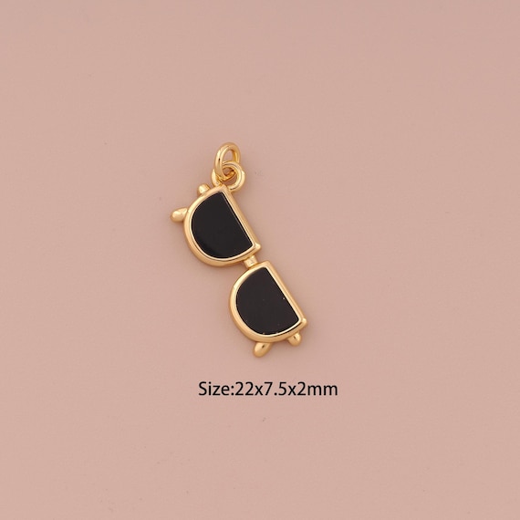 18K Gold Glasses Charms,Enamel Minimalist Charms Pendants,Glasses Charm for DIY Jewelry Making Supply