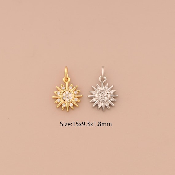 18K Gold Polaris Charms,CZ Pave Celestial Charms Pendants,Starburst Charm for DIY Jewelry Making Supply