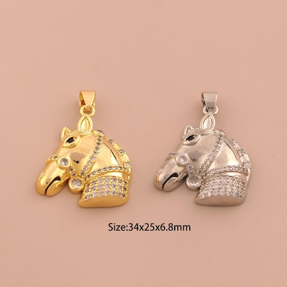 18K Gold Horse Charms,CZ Pave Animal Charms Pendants,Horse Charm for DIY Jewelry Making Supply