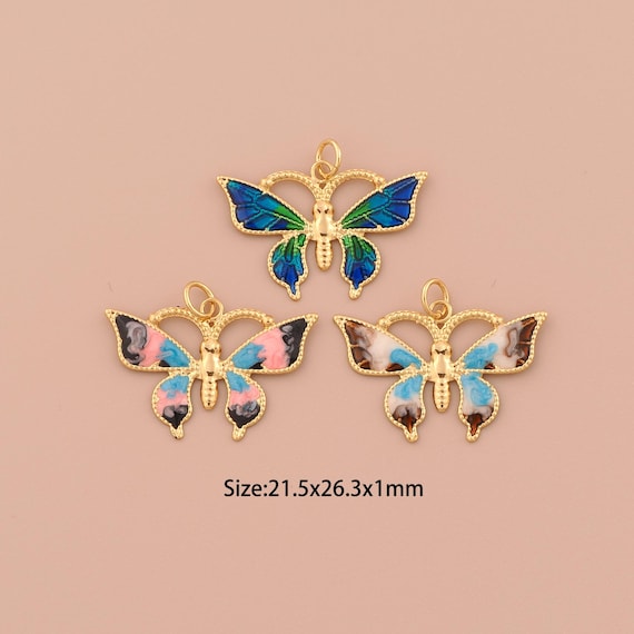 18K Gold Butterfly Charms,Enamel Minimalist Charms Pendants,Butterfly Charm for DIY Jewelry Making Supply