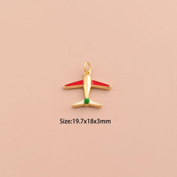 18K Gold Airplane Charms,Airplane Charms Pendants,Enamel Airplane Charm for DIY Jewelry Making Supply