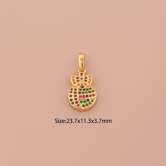 18K Gold Round Charms,CZ Pave Bow Charms Pendants,Round Charm for DIY Jewelry Making Supply
