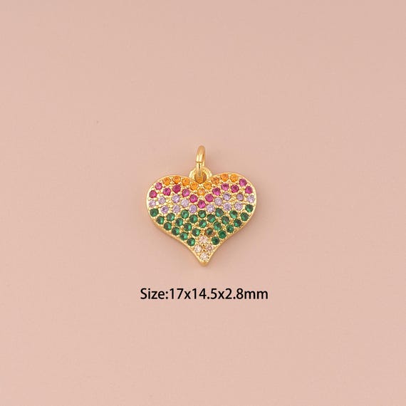 18K Gold Heart Charms,CZ Pave Minimalist Charms Pendants,Heart Charm for DIY Jewelry Making Supply