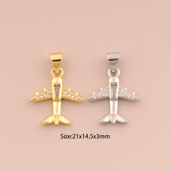 18K Gold Airplane Charms,CZ Pave Airplane Charms Pendants,Airplane Charm for DIY Jewelry Making Supply
