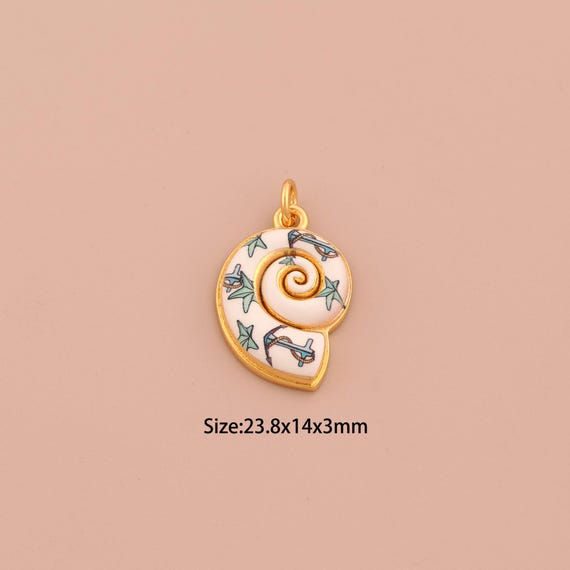 18K Gold Snail Shell Charms,Enamel Shell Charms Pendants,Snail Shell Charm for DIY Jewelry Making Supply
