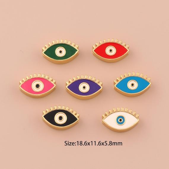 18K Gold Evil Eye Spacer Bead,Enamel Minimalist Bead,Devil Eye Bead for DIY Jewelry Making Supply