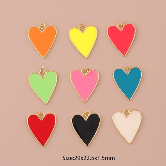 18K Gold Heart Charms,Enamel Minimalist Charms Pendants,Heart Charm for DIY Jewelry Making Supply