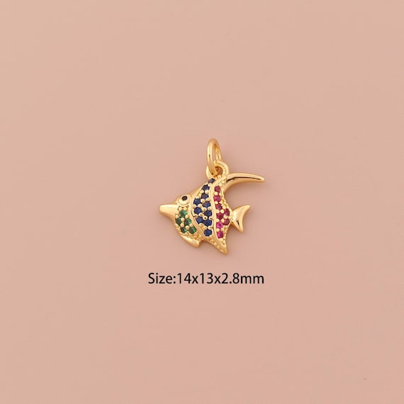 18K Gold Fish Charms,CZ Pave Minimalist Charms Pendants,Fish Charm for DIY Jewelry Making Supply