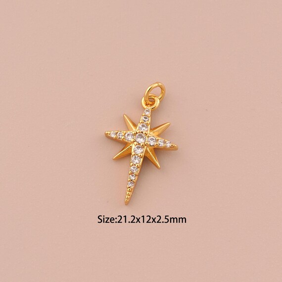 18K Gold Polaris Charms,CZ Pave Polaris Charms Pendants,Polaris Charm for DIY Jewelry Making Supply