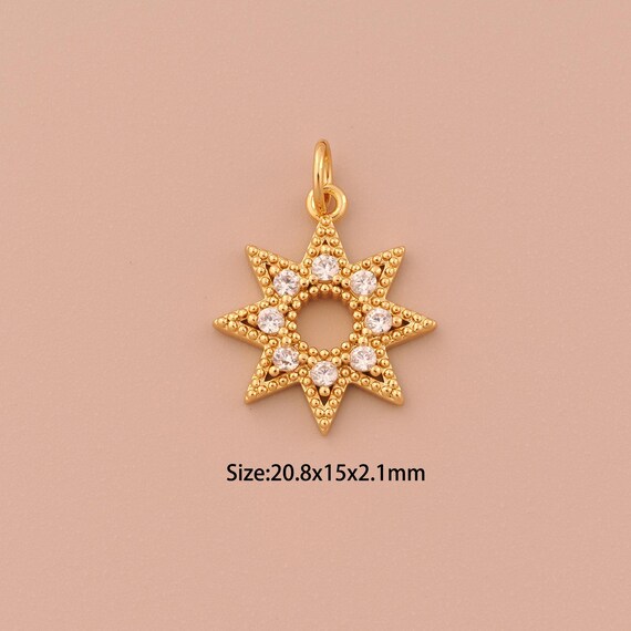 18K Gold Sun Charms,CZ Pave Minimalist Charms Pendants,Sun Charm for DIY Jewelry Making Supply