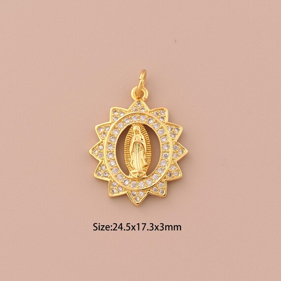 18K Gold Virgin Mary Charms,CZ Pave Religious Charms Pendants,Catholic Charm for DIY Jewelry Making Supply