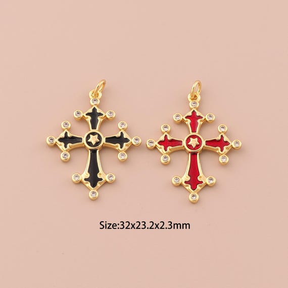 18K Gold Cross Pendant,Enamel Religious Charm Pendant,Star Pendant, DIY Jewelry Supplies