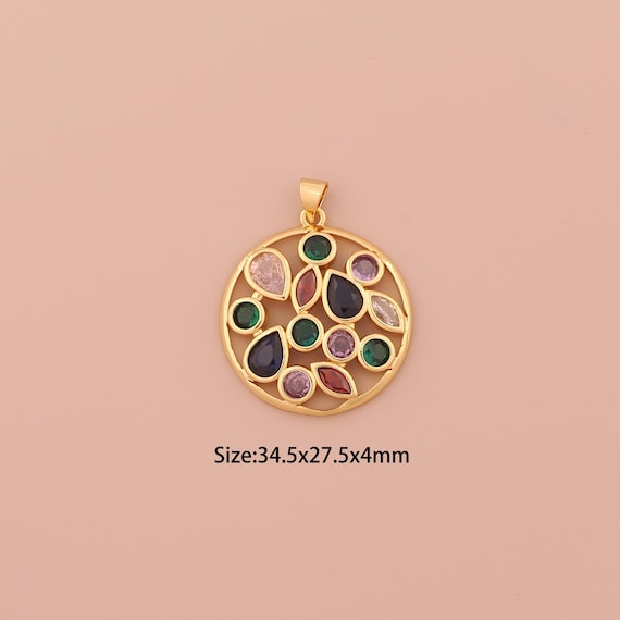 18K Gold Round Charms,CZ Pave Minimalist Charms Pendants,Round Charm for DIY Jewelry Making Supply