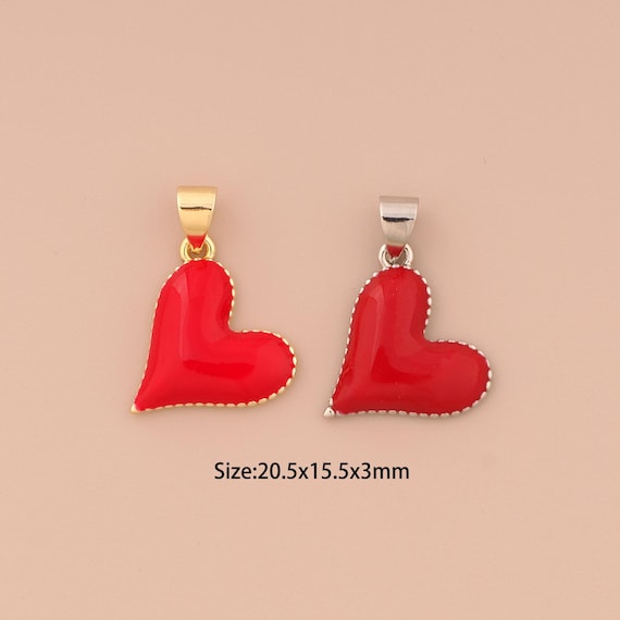 18K Gold Filled Heart Pendant,Enamel Heart Charm Pendant,Heart Charms,DIY Jewelry Supplies